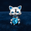 925 Sterling Silver Blue Heart Cat Bracelet Charm - DP Online