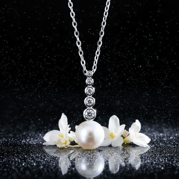 925 Sterling Silver button 8.5-9mm White Freshwater Pearl Cubic Zirconia Pendant - DP Online