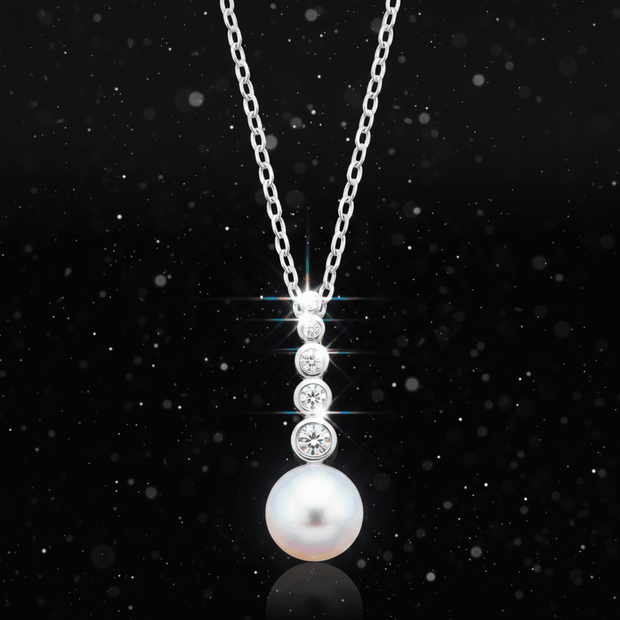 925 Sterling Silver button 8.5-9mm White Freshwater Pearl Cubic Zirconia Pendant - DP Online