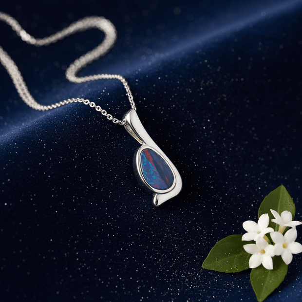 925 Sterling Silver Carls Australian Opal Pendant Necklace - DP Online