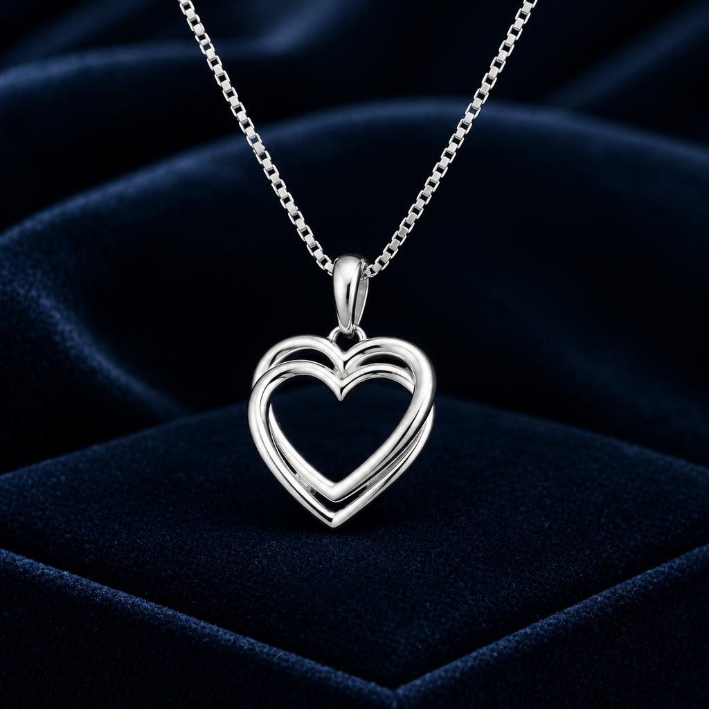 925 Sterling Silver Double Heart Pendant Necklace - DP Online