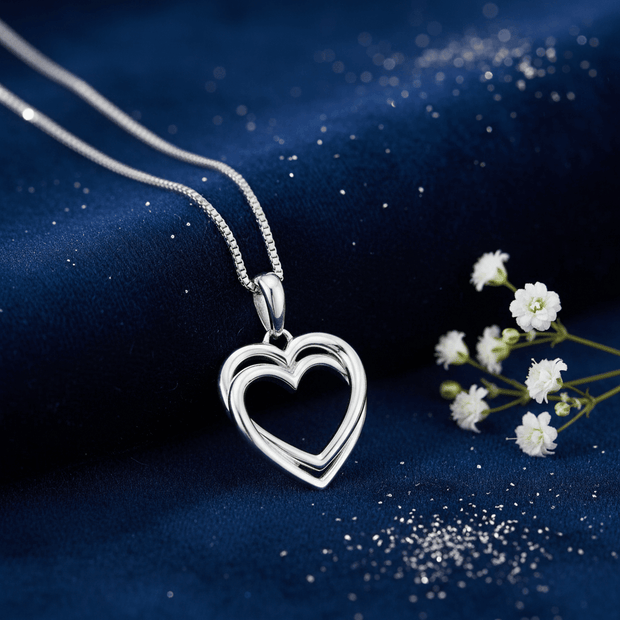 925 Sterling Silver Double Heart Pendant Necklace - DP Online