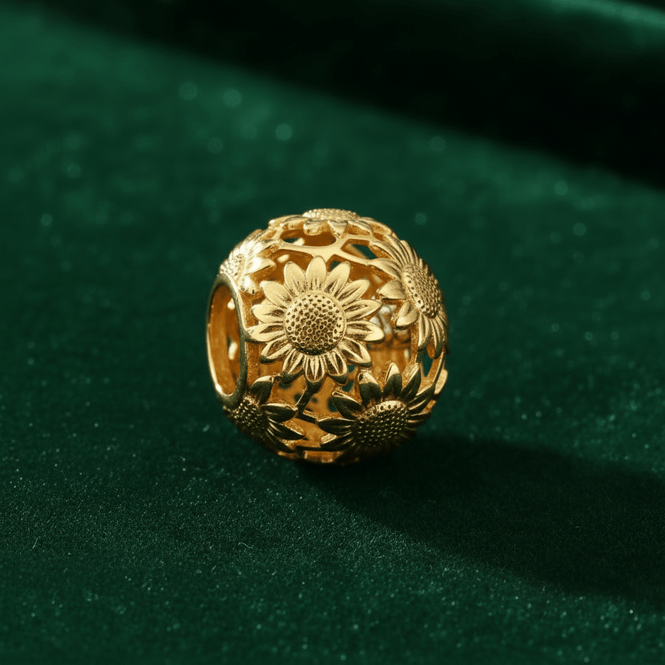 925 Sterling Silver Electrised Gold Sunflower Bead Bracelet Charm - DP Online