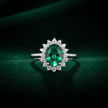 925 Sterling Silver Emerald Cubic Zirconia Cluster Ring - DP Online
