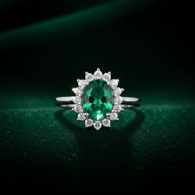 925 Sterling Silver Emerald Cubic Zirconia Cluster Ring - DP Online