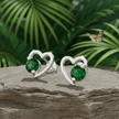 925 Sterling Silver Emerald Cubic Zirconia Open Heart Stud Earrings - DP Online