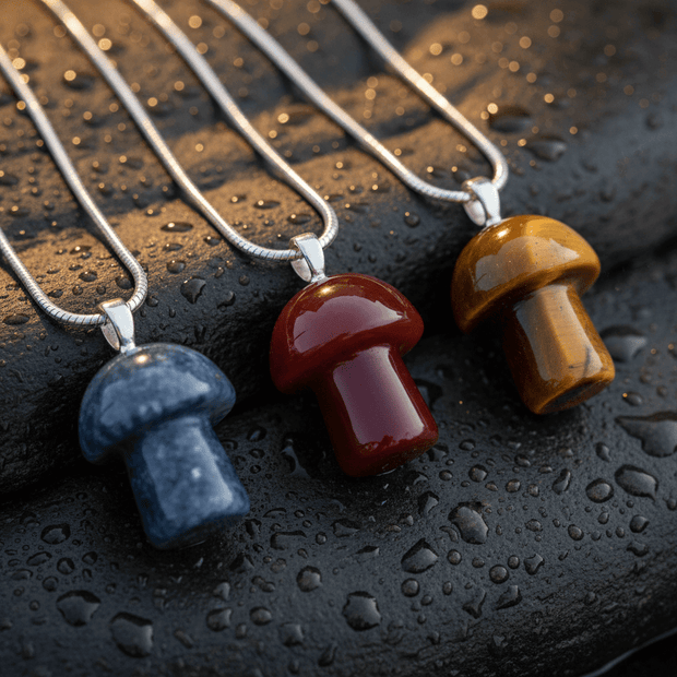 925 Sterling Silver Natural Crystal Stone Mushroom Pendant Necklaces - DP Online