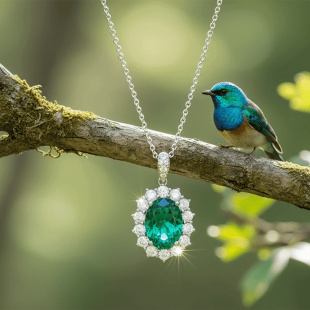 925 Sterling Silver Oval Emerald Cubic Zirconia Pendant Necklace - DP Online