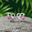925 Sterling Silver Pink CZ Open Heart Stud Earrings 