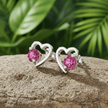 925 Sterling Silver Pink CZ Open Heart Stud Earrings 