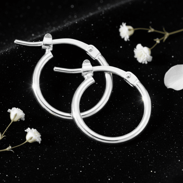 925 Sterling Silver Round 10mm Hoop Earrings - DP Online