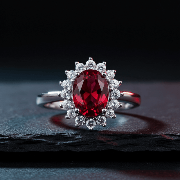 925 Sterling Silver Ruby Cubic Zirconia Cluster Ring - DP Online