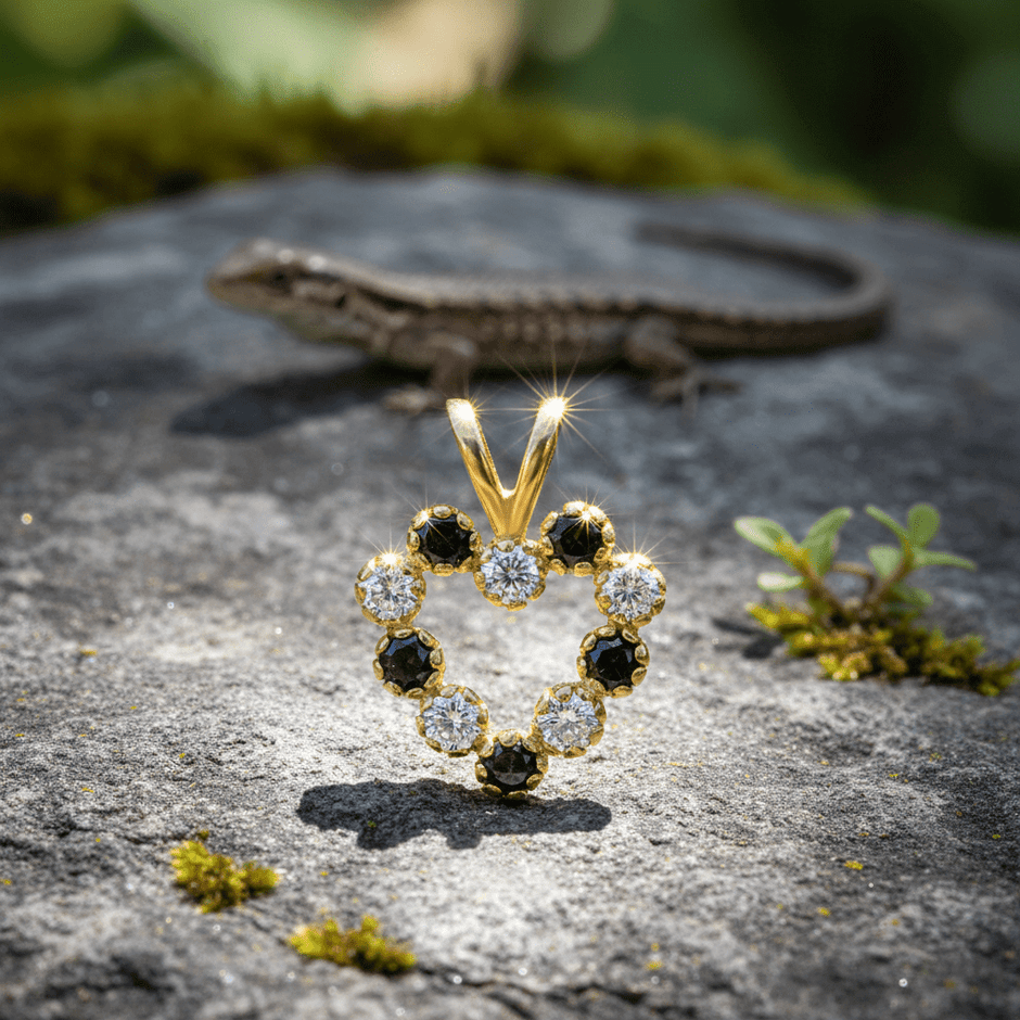 9ct Gold Blue and White Cubic Zirconia Heart Pendant Necklace - DP Online