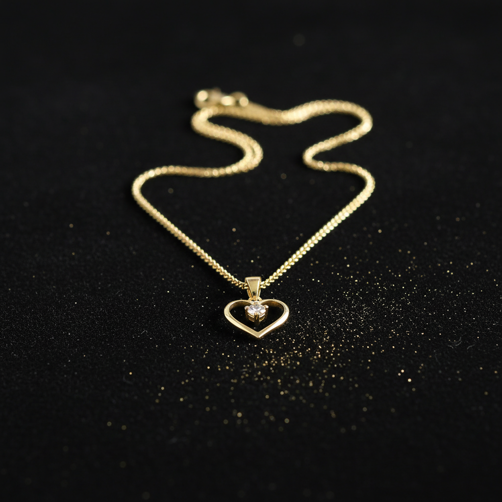 9ct Gold CZ Heart Pendant V2 Gold Dust