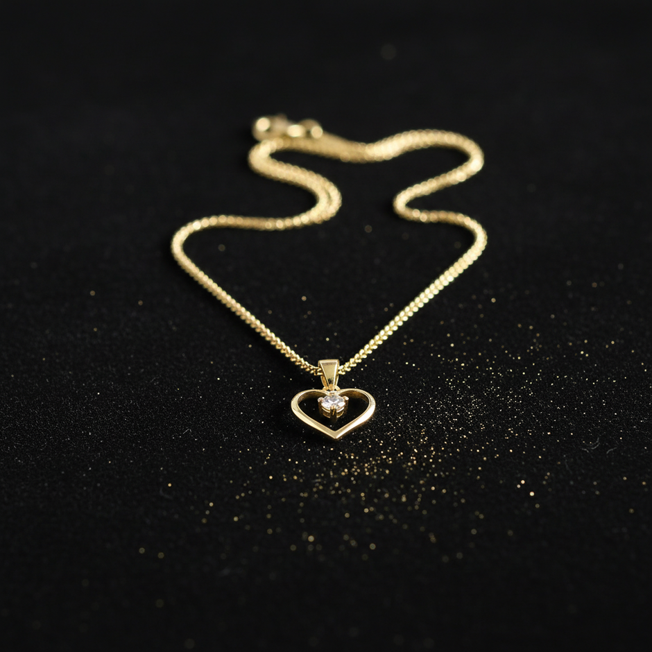 9ct Gold CZ Heart Pendant V2 Gold Dust