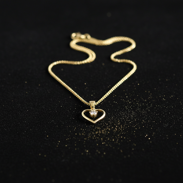 9ct Gold CZ Heart Pendant V2 Gold Dust