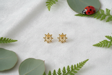 9ct gold ship wheel earrings with elegant greenery and ladybug