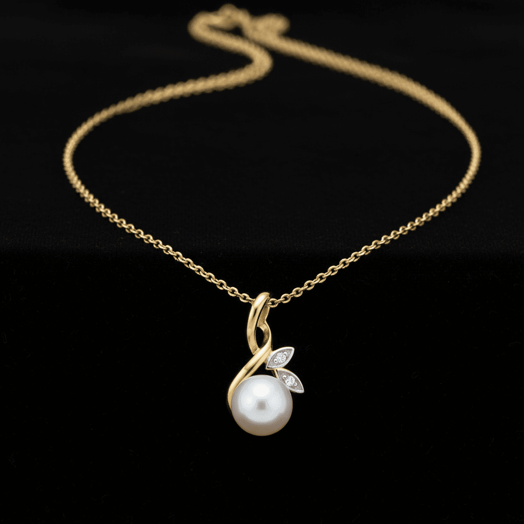9ct Two Tone Gold Freshwater Pearl & Diamond Pendant Necklace