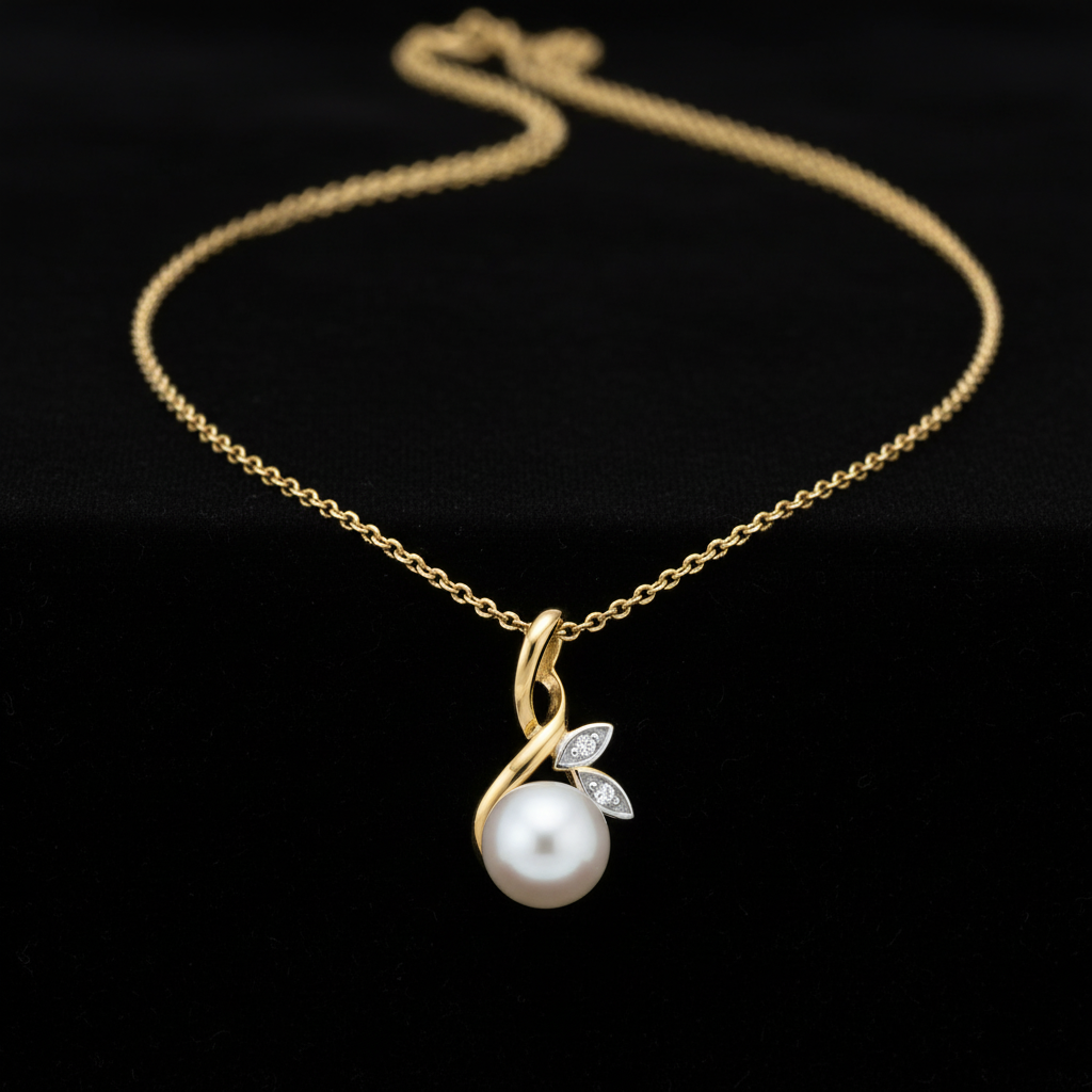 9ct Two Tone Gold Pearl Diamond Pendant — V1 Clean