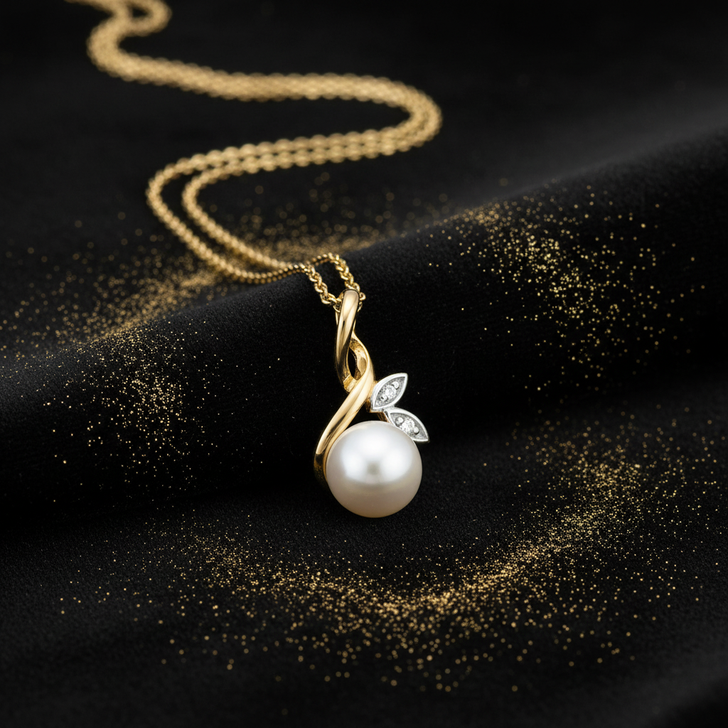 9ct Two Tone Gold Pearl Diamond Pendant — V2 Gold Dust