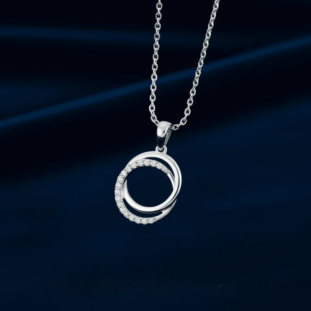 9ct White Gold Diamond Double Circle Pendant Necklace - DP Online