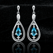 9ct White Gold Pear Cut Blue Topaz & Diamond Set Drop Earrings - DP Online