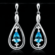 9ct White Gold Pear Cut Blue Topaz & Diamond Set Drop Earrings - DP Online