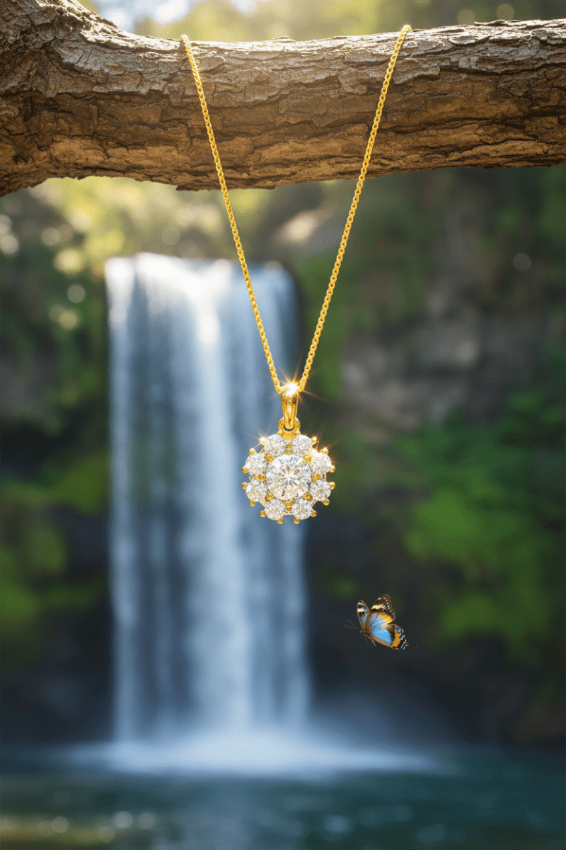 9ct Yellow and White Gold Two Tone Diamond Cluster Pendant Necklace - DP Online