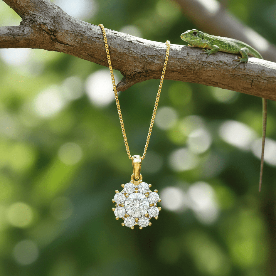 9ct Yellow and White Gold Two Tone Diamond Cluster Pendant Necklace - DP Online