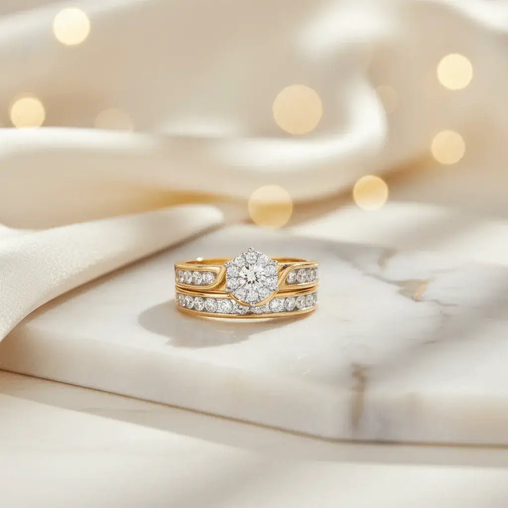 9ct Yellow Gold 1 Carat Diamond 2 Ring Bridal Set - DP Online