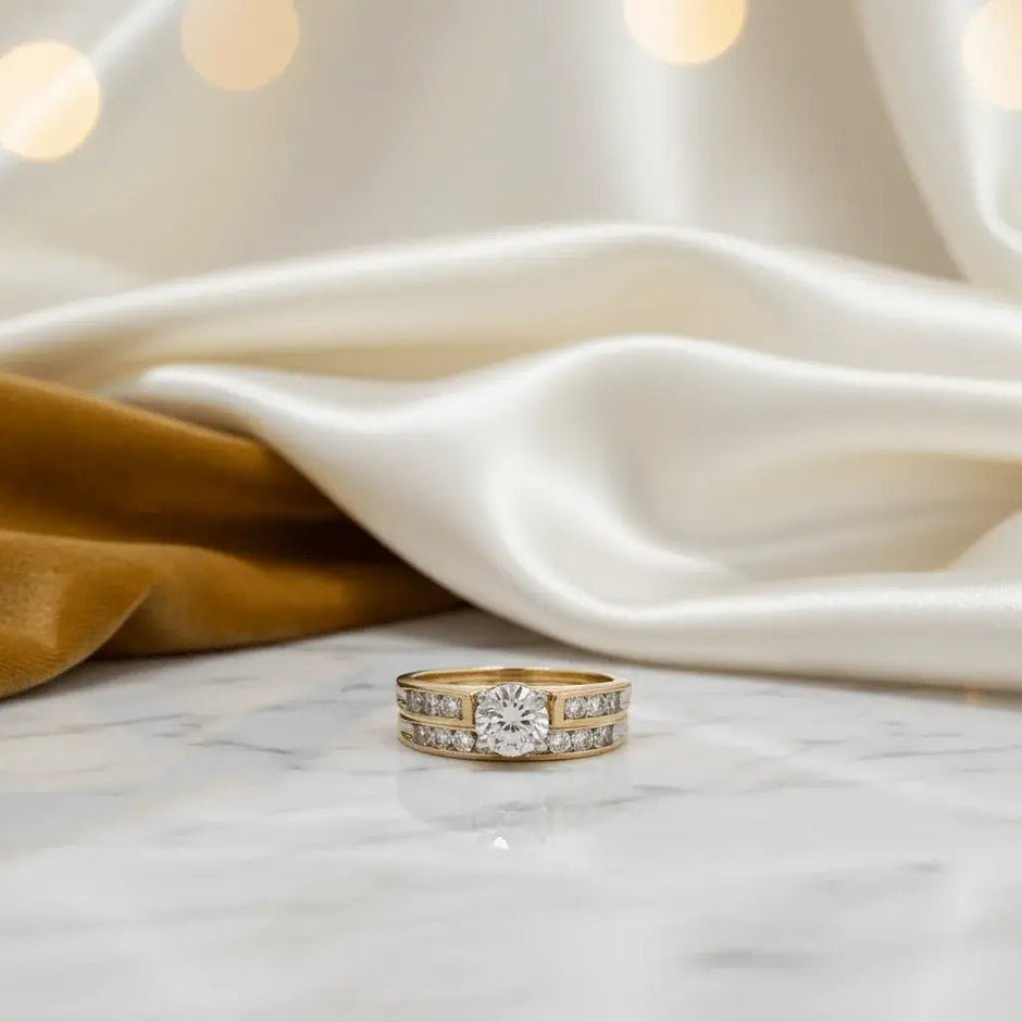 9ct Yellow Gold 1 Carat Diamond 2 Ring Bridal Set - DP Online