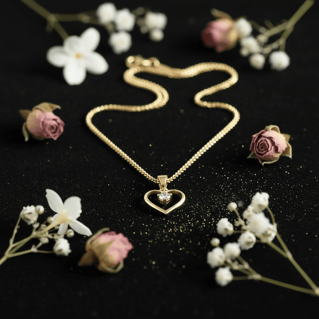 9ct Yellow Gold CZ Open Heart Pendant Necklace - DP Online