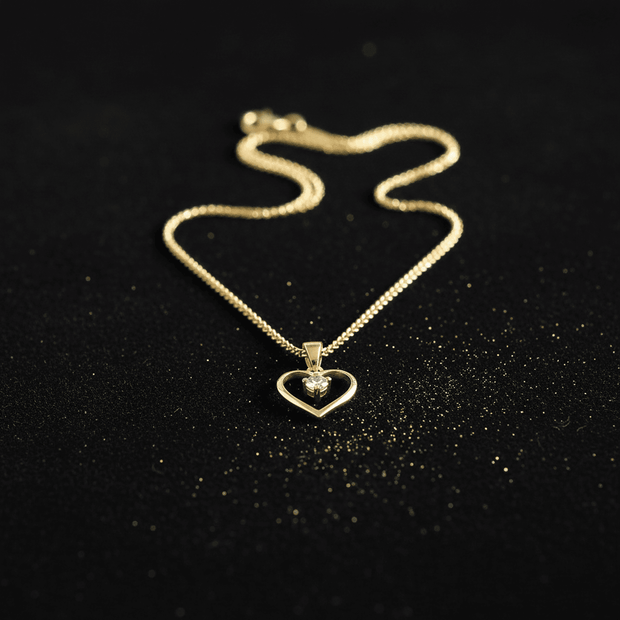 9ct Yellow Gold CZ Open Heart Pendant Necklace - DP Online