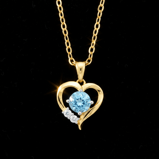 9ct Yellow Gold Diamond Set & Blue Topaz Pendant Necklace - DP Online