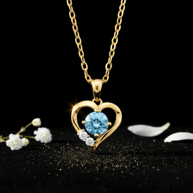 9ct Yellow Gold Diamond Set & Blue Topaz Pendant Necklace - DP Online