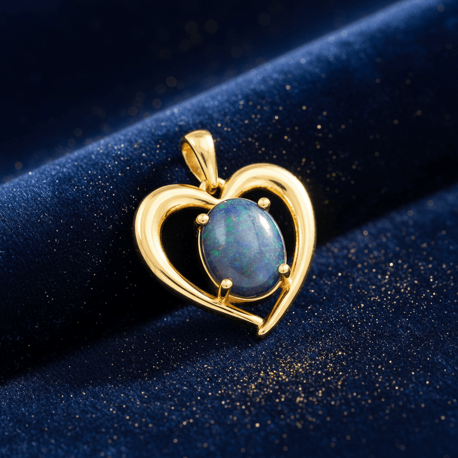 9ct Yellow Gold Oval Triplet Opal Heart Pendant - DP Online