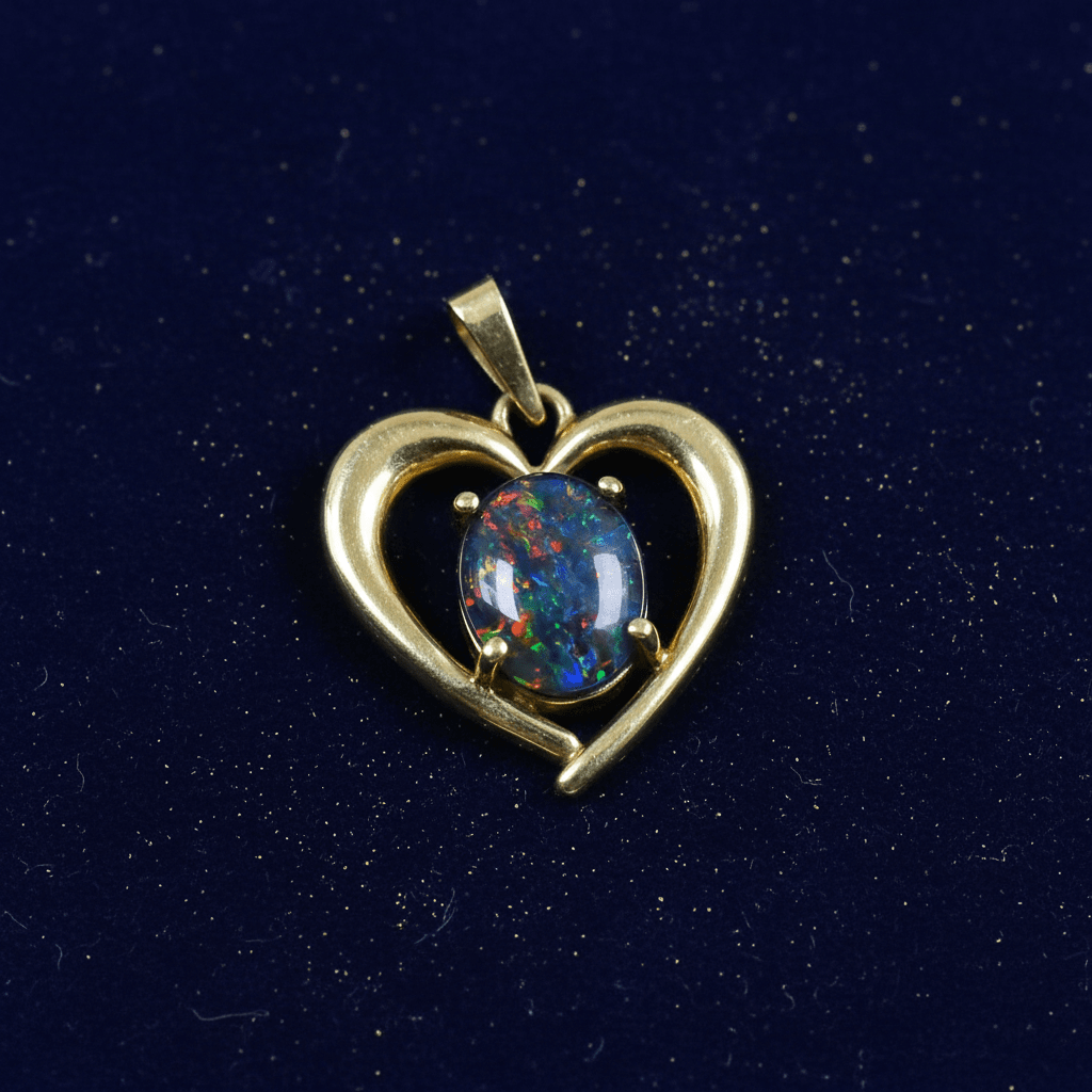 9ct Yellow Gold Oval Triplet Opal Heart Pendant - DP Online