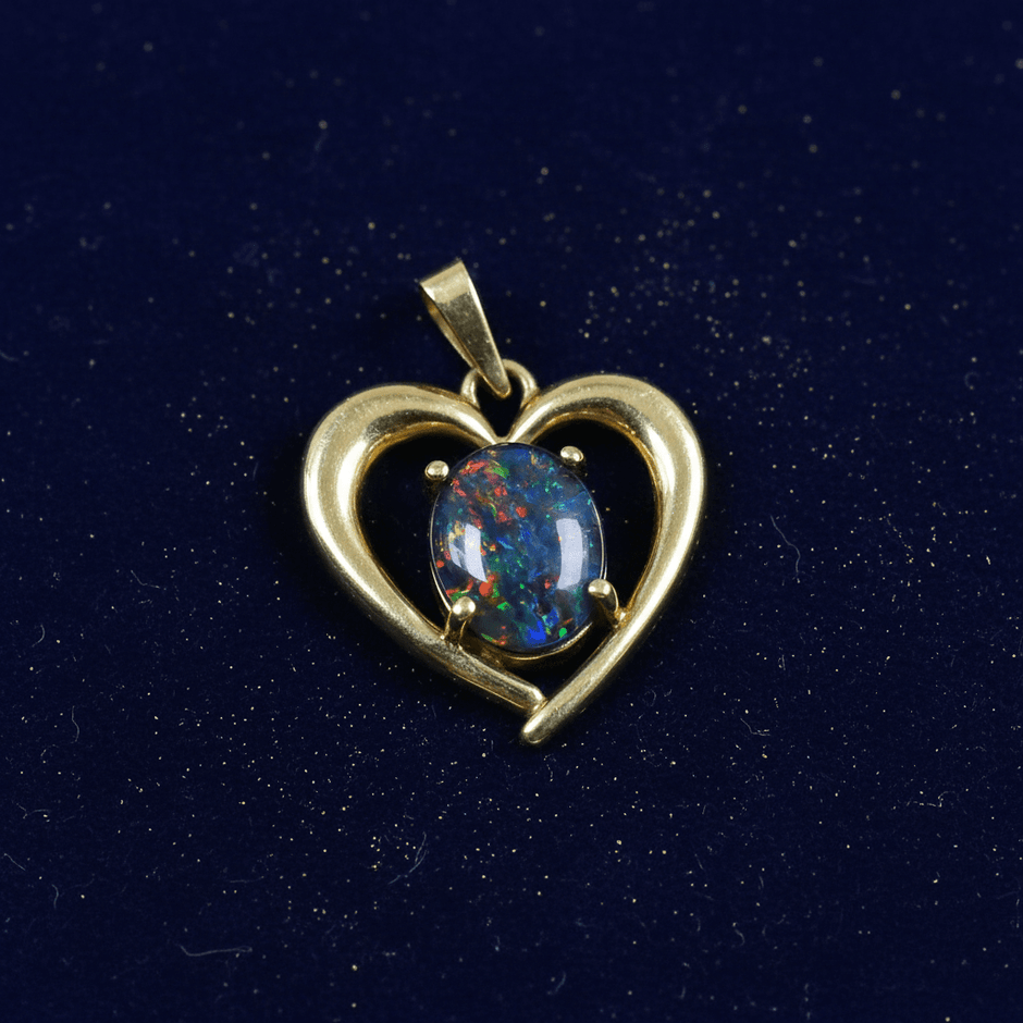 9ct Yellow Gold Oval Triplet Opal Heart Pendant - DP Online
