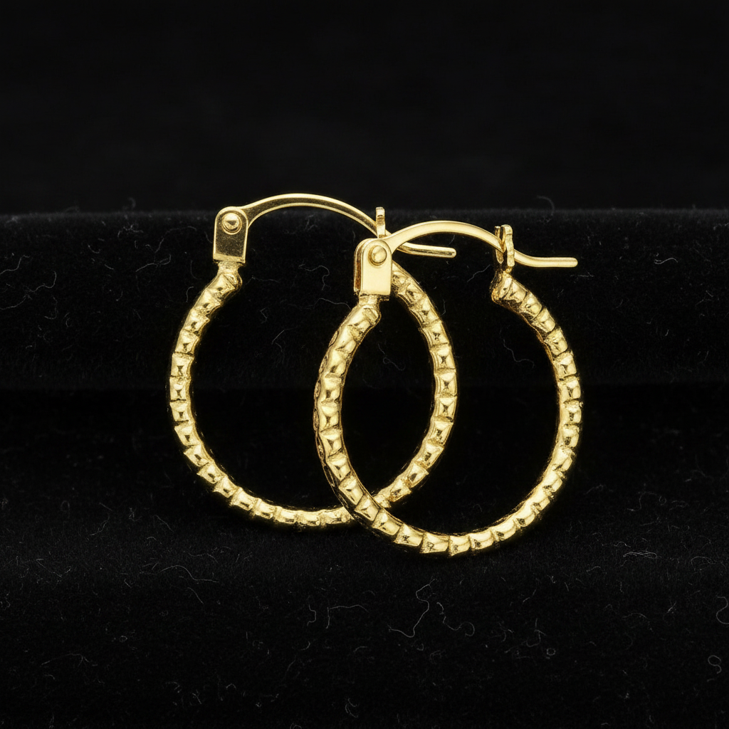 9ct Yellow Gold Textured Hoops – Clean