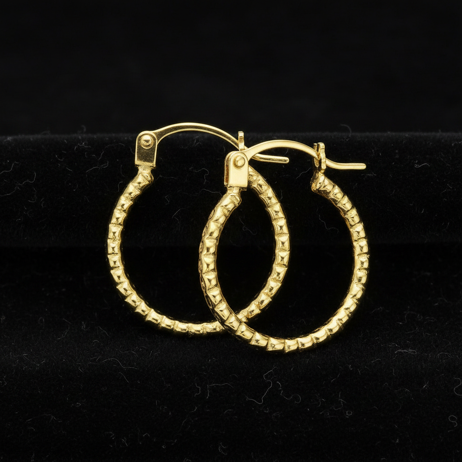 9ct Yellow Gold Textured Hoops – Clean