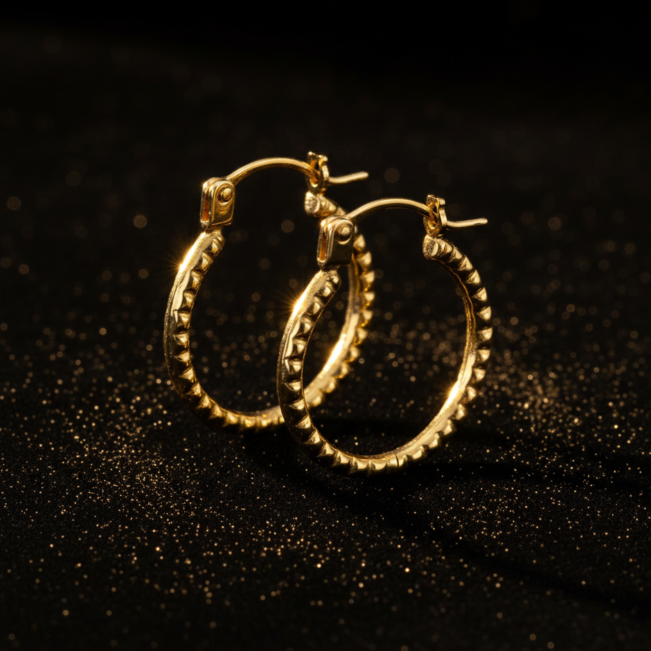 9ct Yellow Gold Textured Hoops – V2 Redo