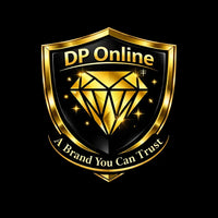A gold and black shield-shaped logo with a large diamond graphic in the center, the text 'DP Online' at the top, and 'A Brand You Can Trust' along the bottom, set on a black background.