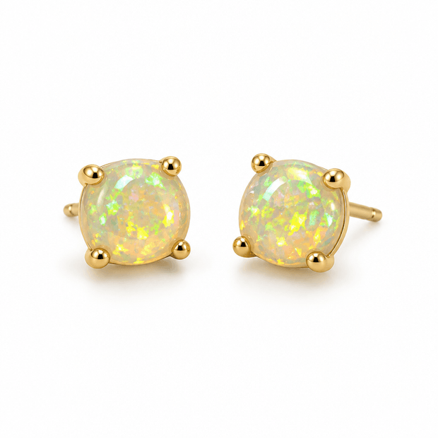 18ct Gold 5mm Golden Green Fire Opal Stud Earrings