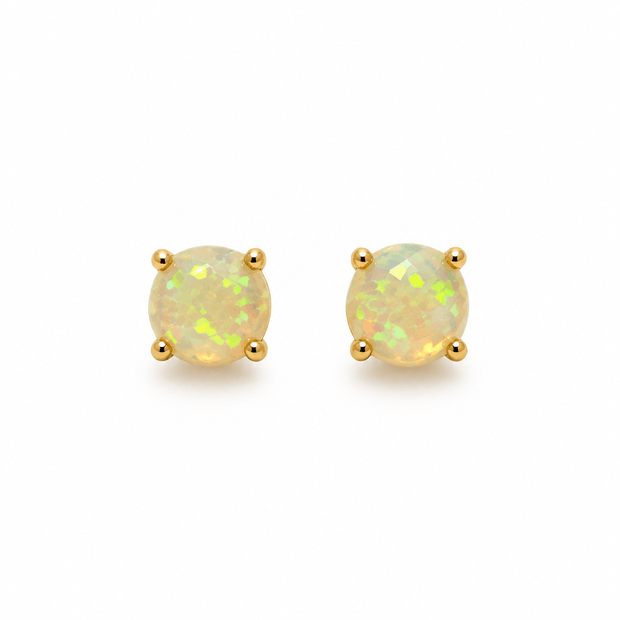 18ct Gold 5mm Golden Green Fire Opal Stud Earrings