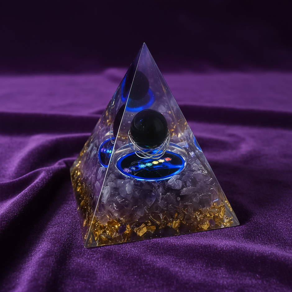 Amethyst Chakra Obsidian Pyramid – Purple Velvet 3