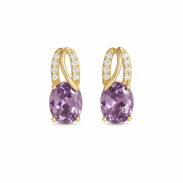 14ct Gold Titanium Oval Amethyst Earrings