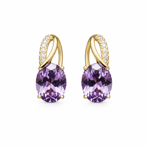 14ct Gold Titanium Oval Amethyst Earrings