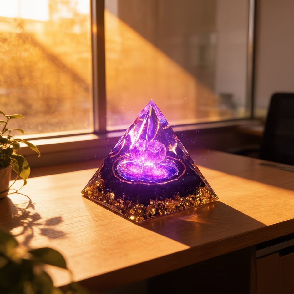 Amethyst Galaxy Lotus Pyramid - Lifestyle Desk