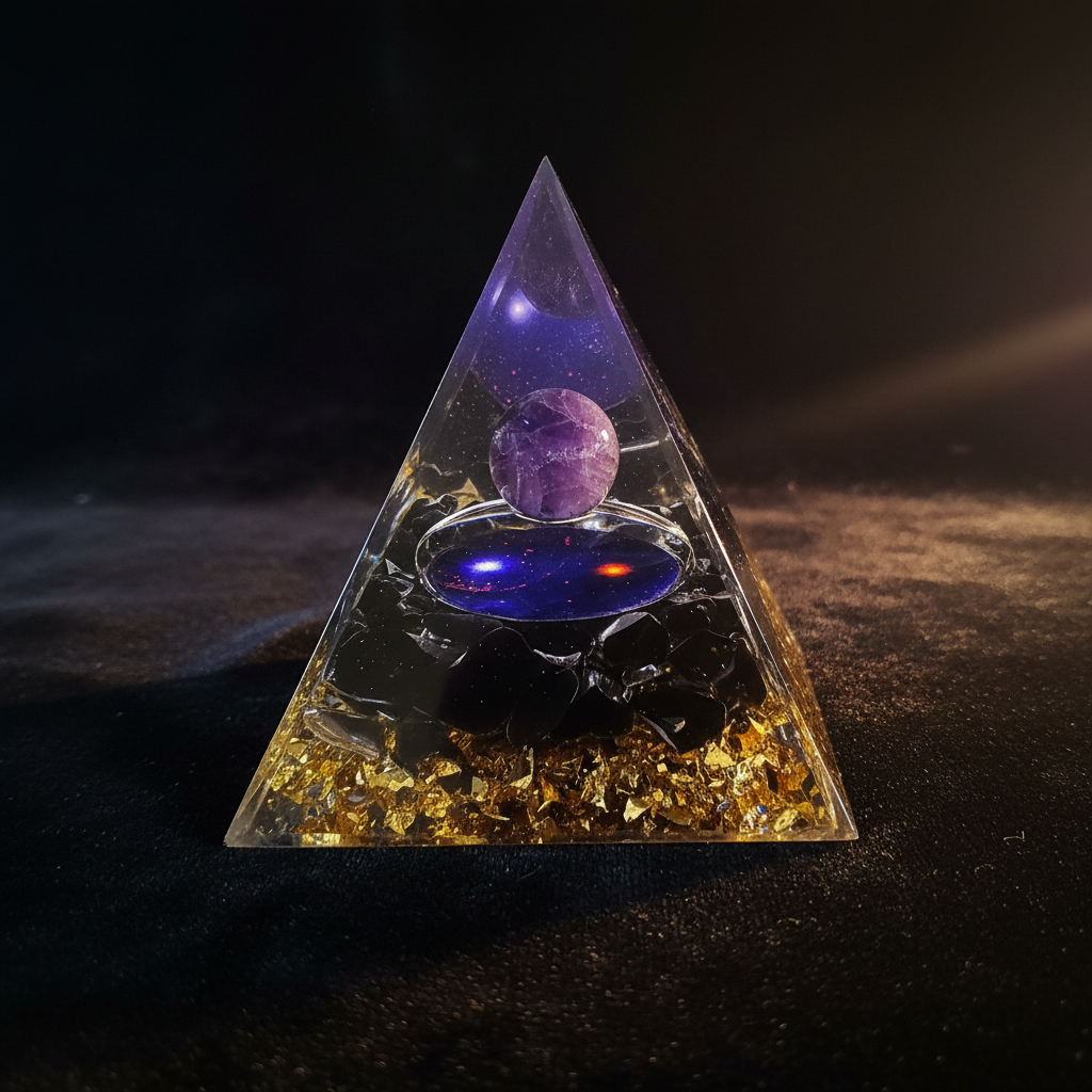Amethyst Galaxy Pyramid – Black Velvet 2