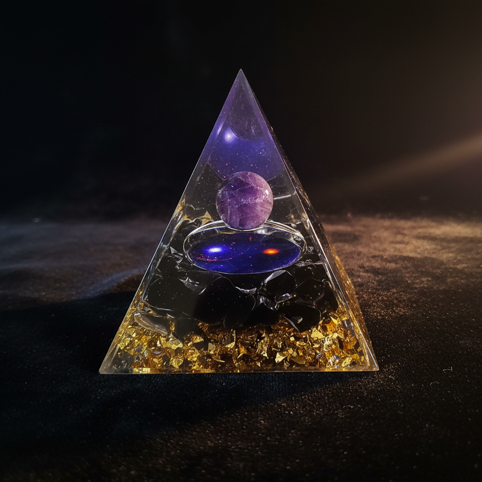 Amethyst Galaxy Pyramid – Black Velvet 2